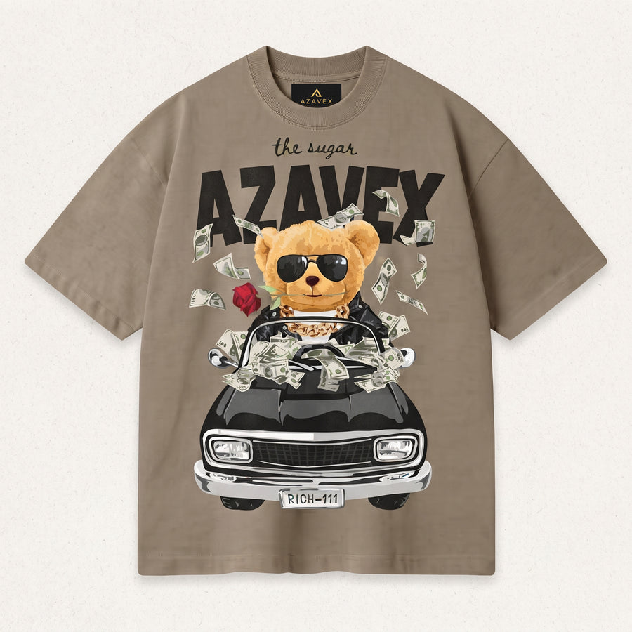 Bear Behind the Wheel Tee — beige — front view