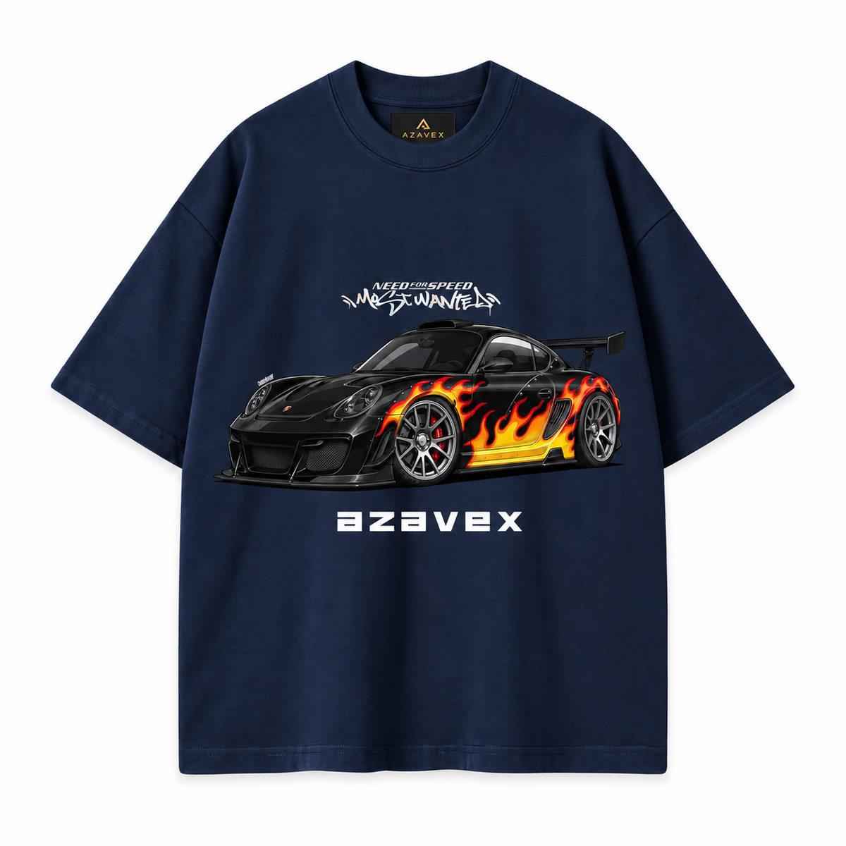 Flame Runner Motors Tee — navy — front view