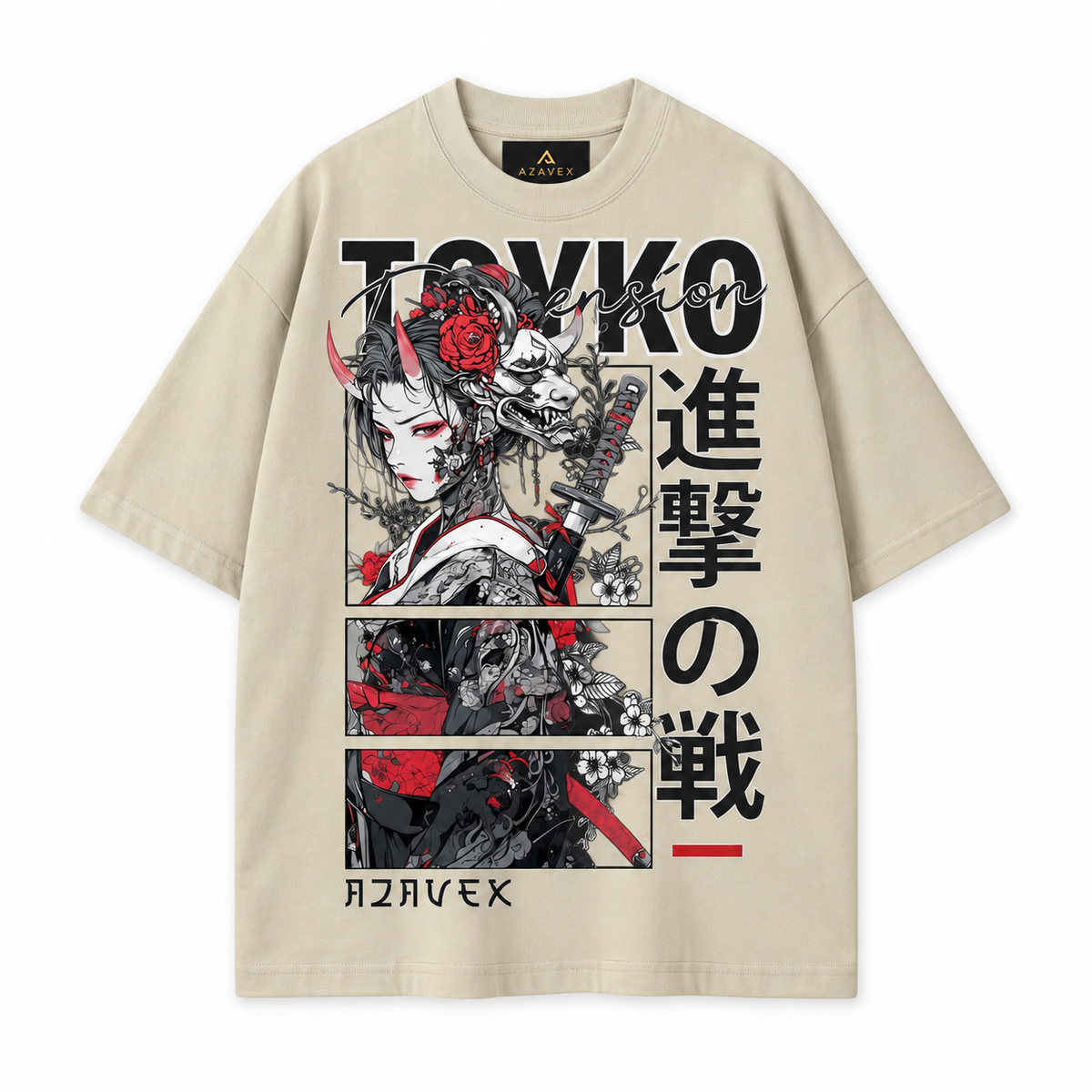 Tokyo Warrior Manga Tee — beige — front view