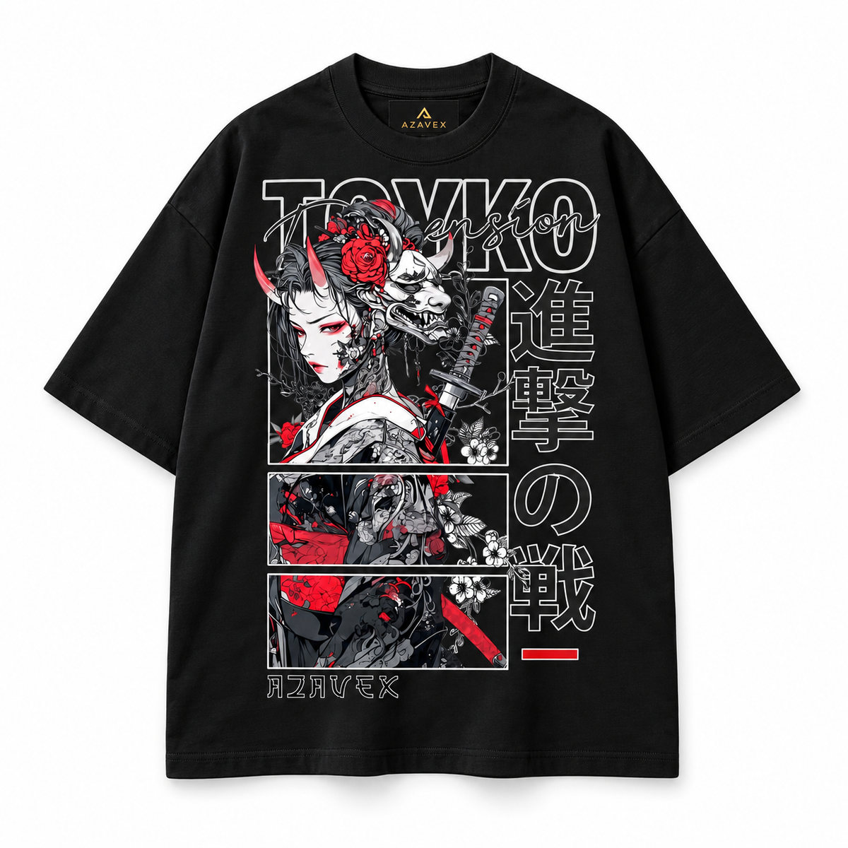 Tokyo Warrior Manga Tee — black — front view