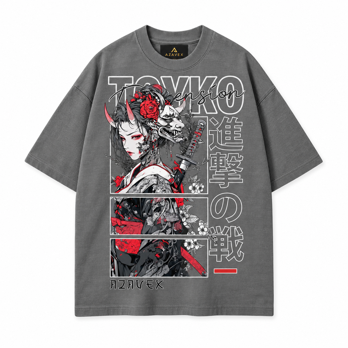 Tokyo Warrior Manga Tee — gray — front view