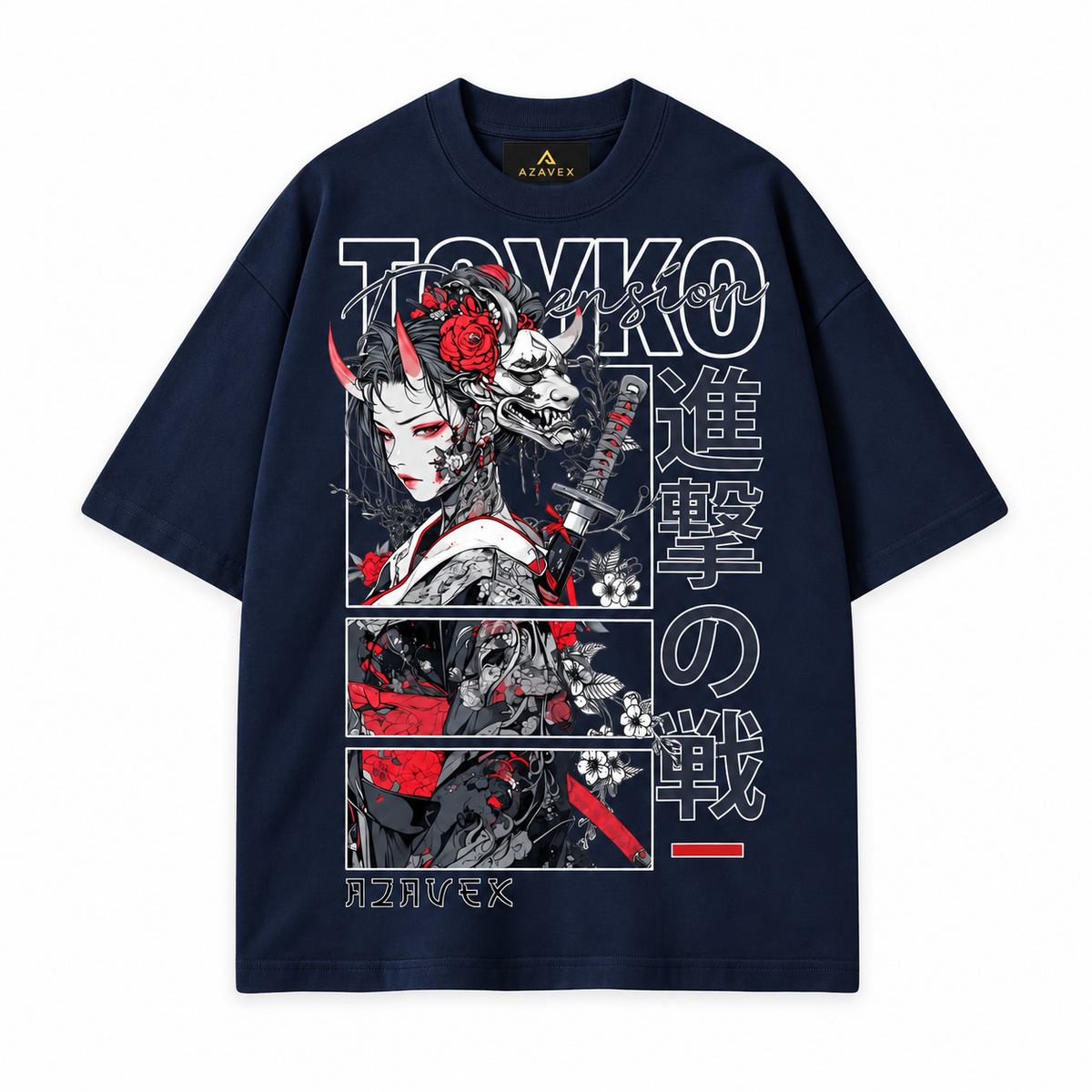 Tokyo Warrior Manga Tee — navy — front view