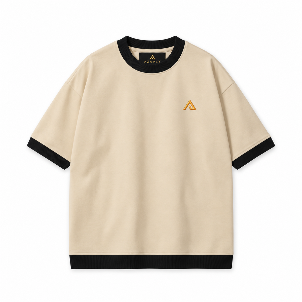 Contrast Trim Signature Tee — beige — front view