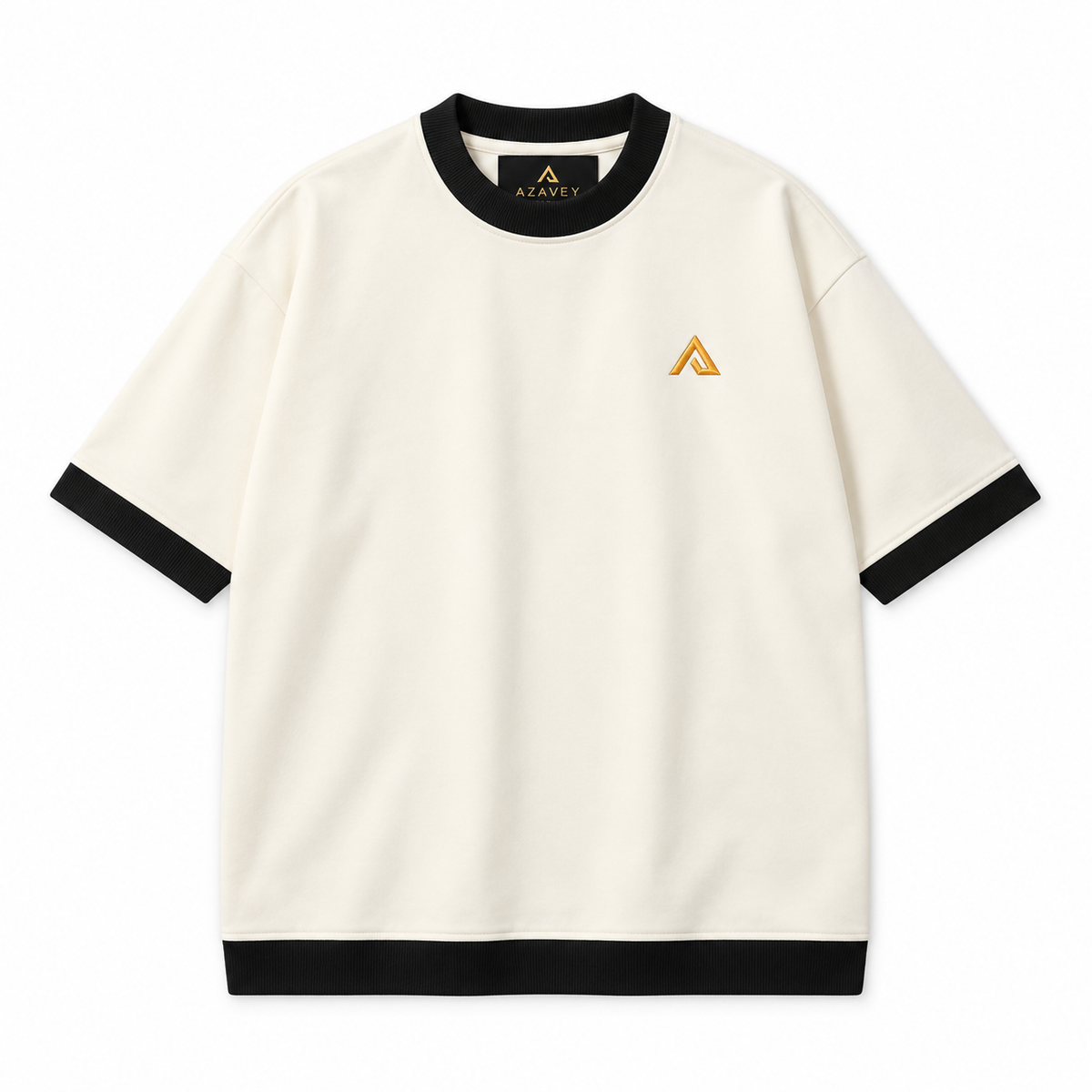 Contrast Trim Signature Tee — ivory — front view