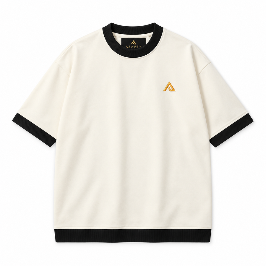 Contrast Trim Signature Tee — ivory — front view