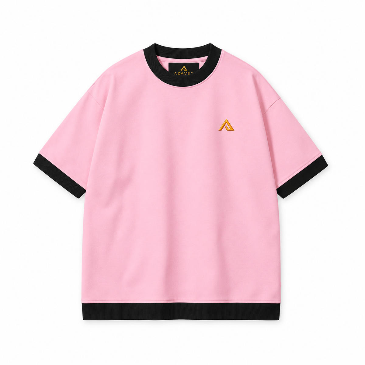 Contrast Trim Signature Tee — pink — front view