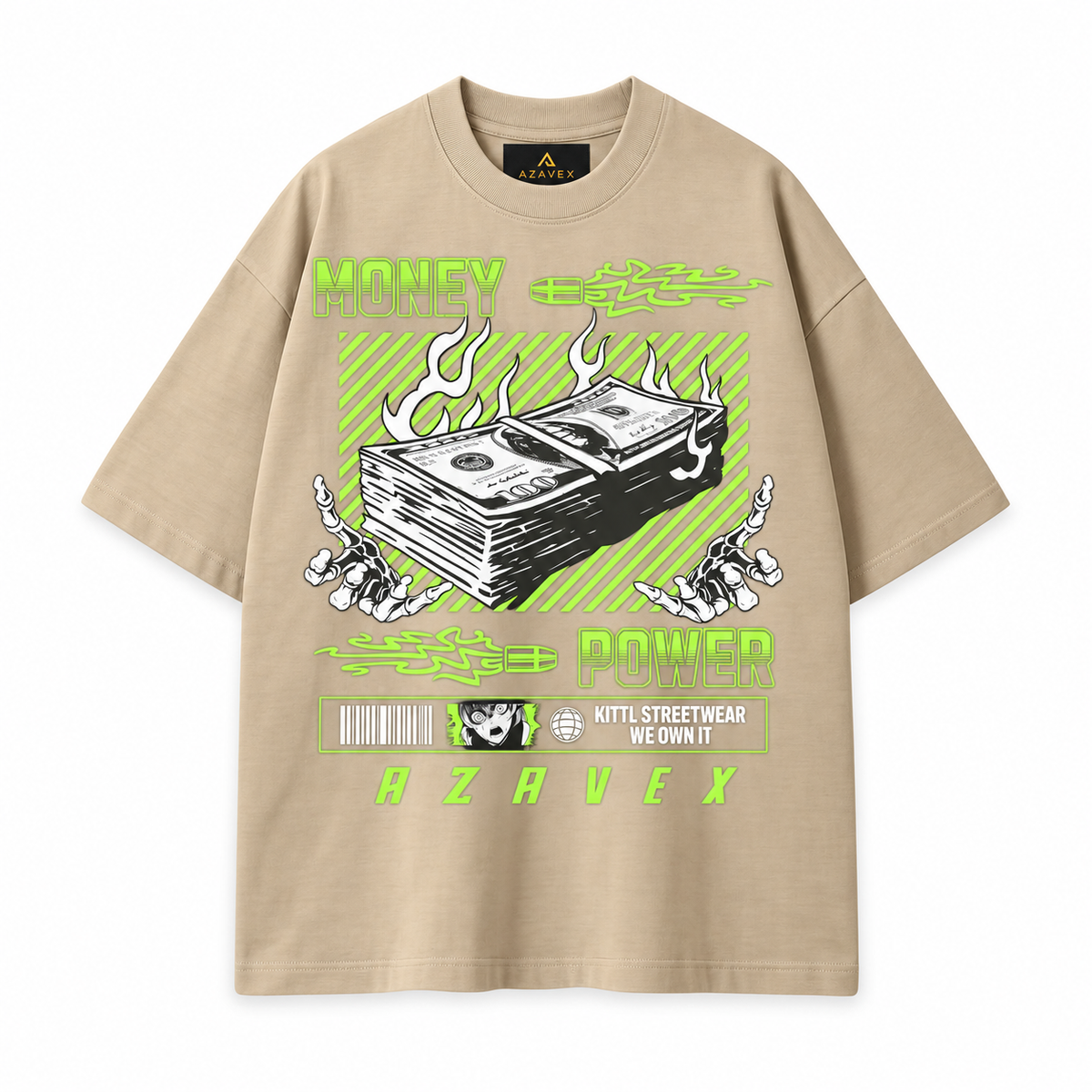 Money and Power Graphic Tee — beige — front view