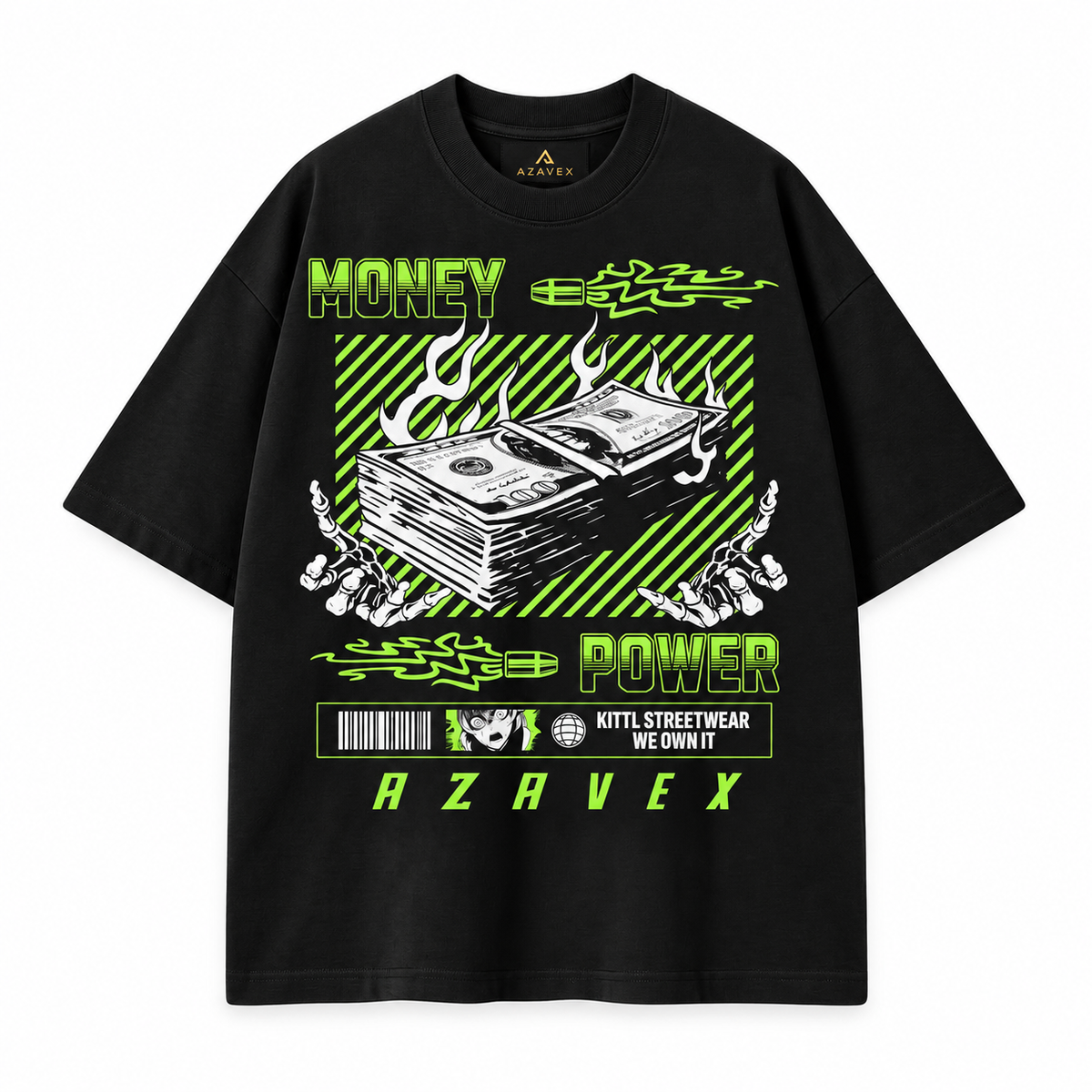 Money and Power Graphic Tee — black — front view