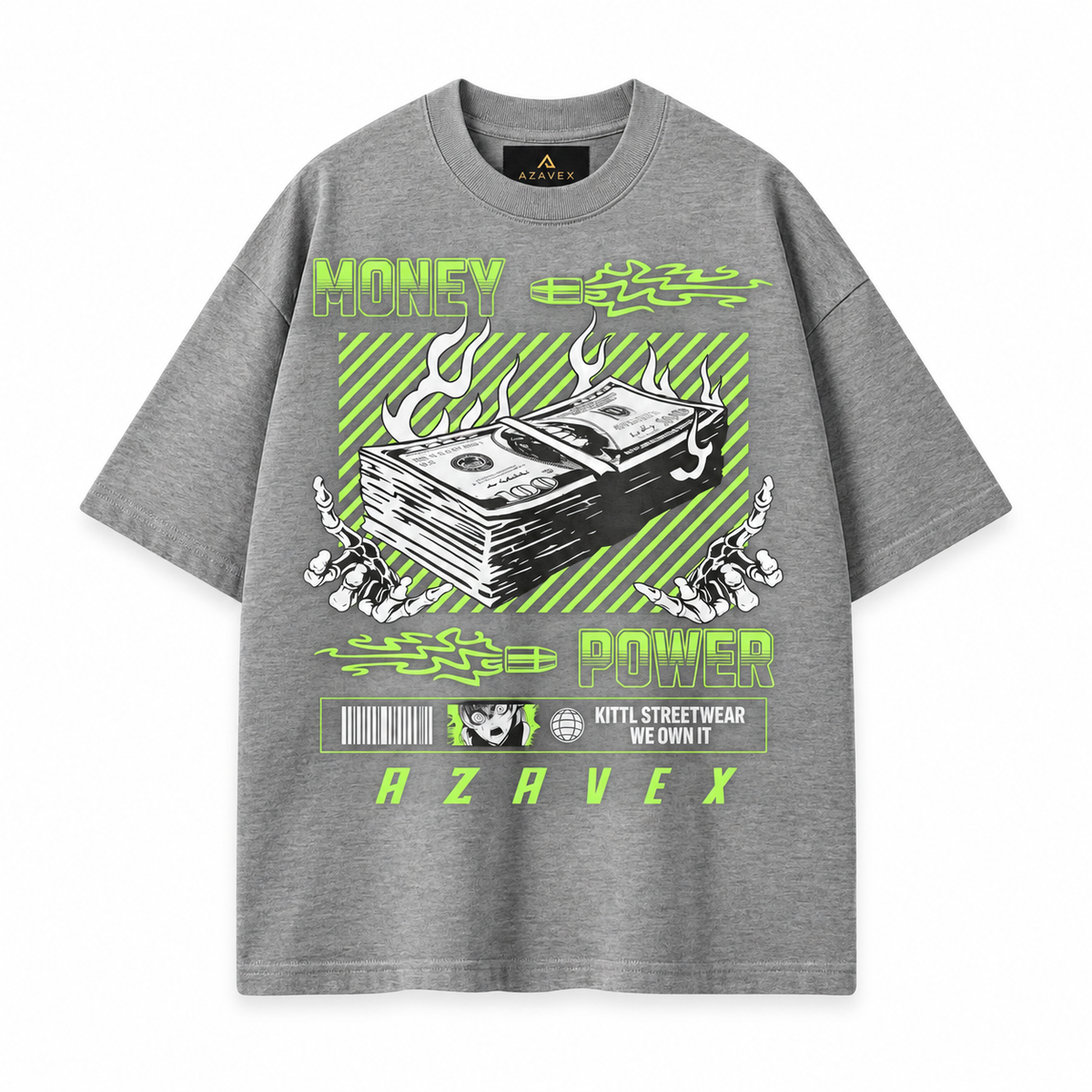 Money and Power Graphic Tee — gray — front view