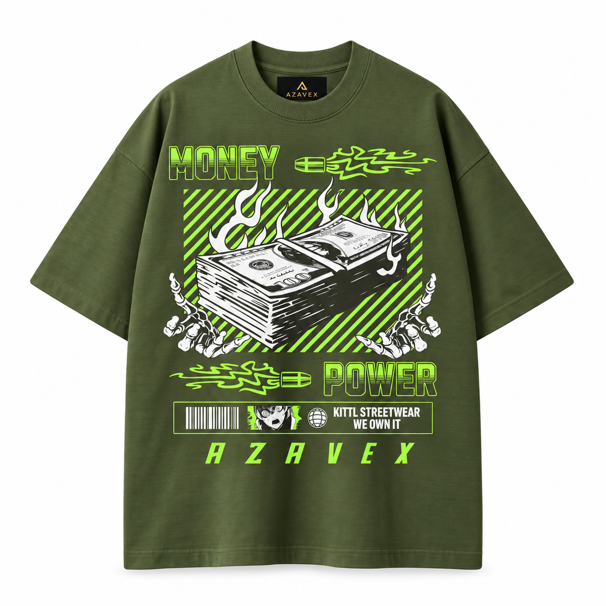 Money and Power Graphic Tee — green — front view