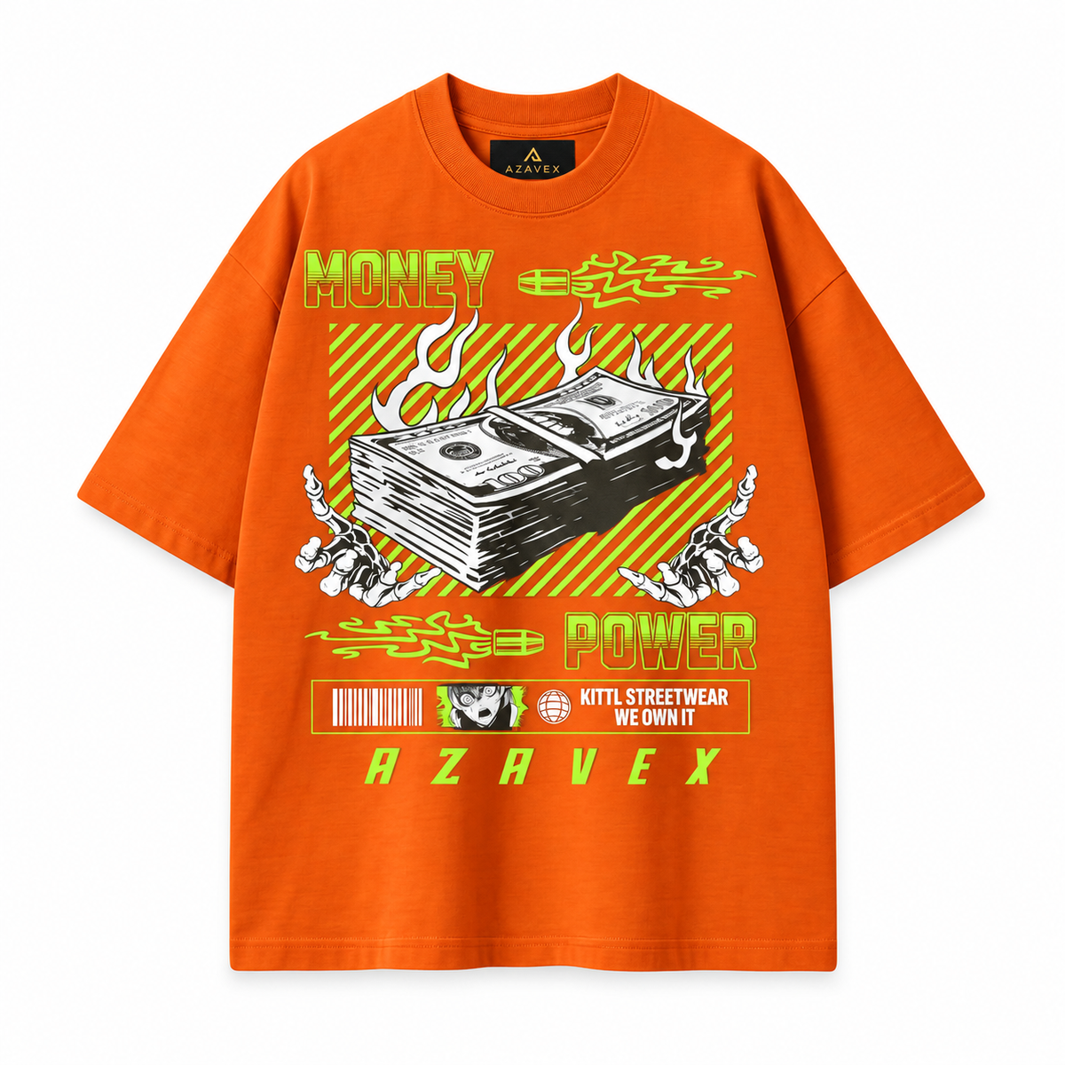 Money and Power Graphic Tee — orange — front view