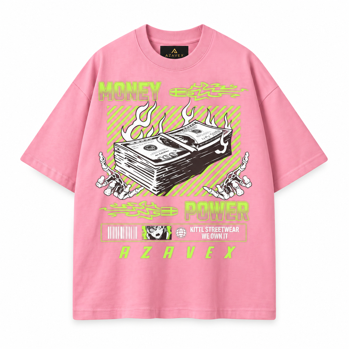 Money and Power Graphic Tee — pink — front view