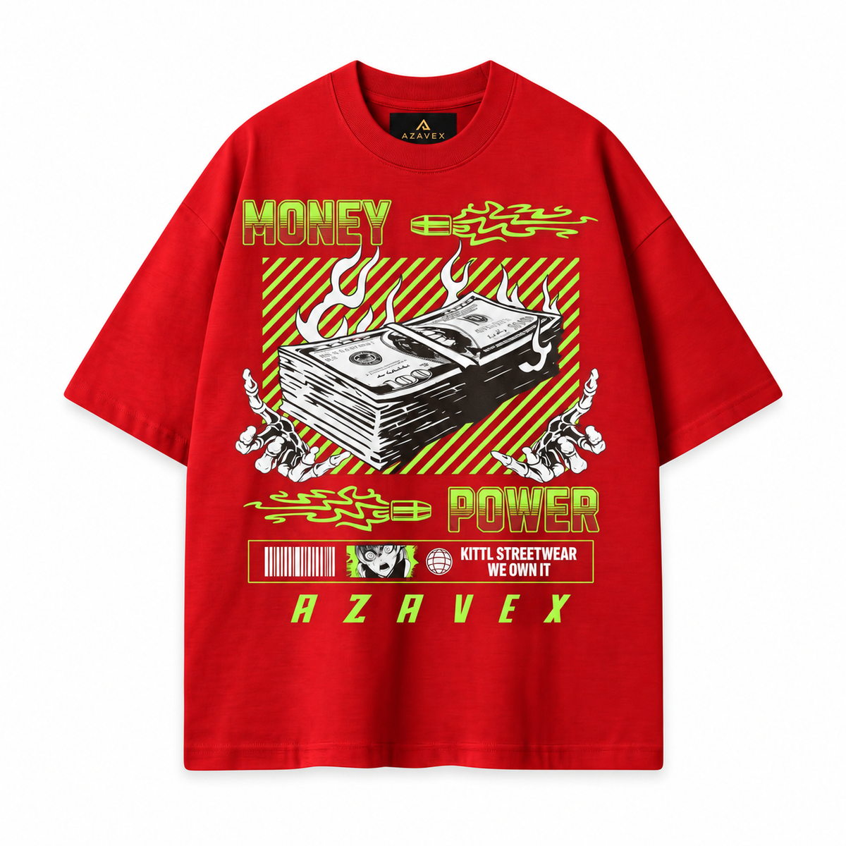 Money and Power Graphic Tee — red — front view