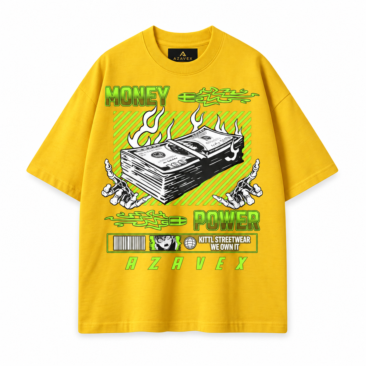 Money and Power Graphic Tee — yellow — front view