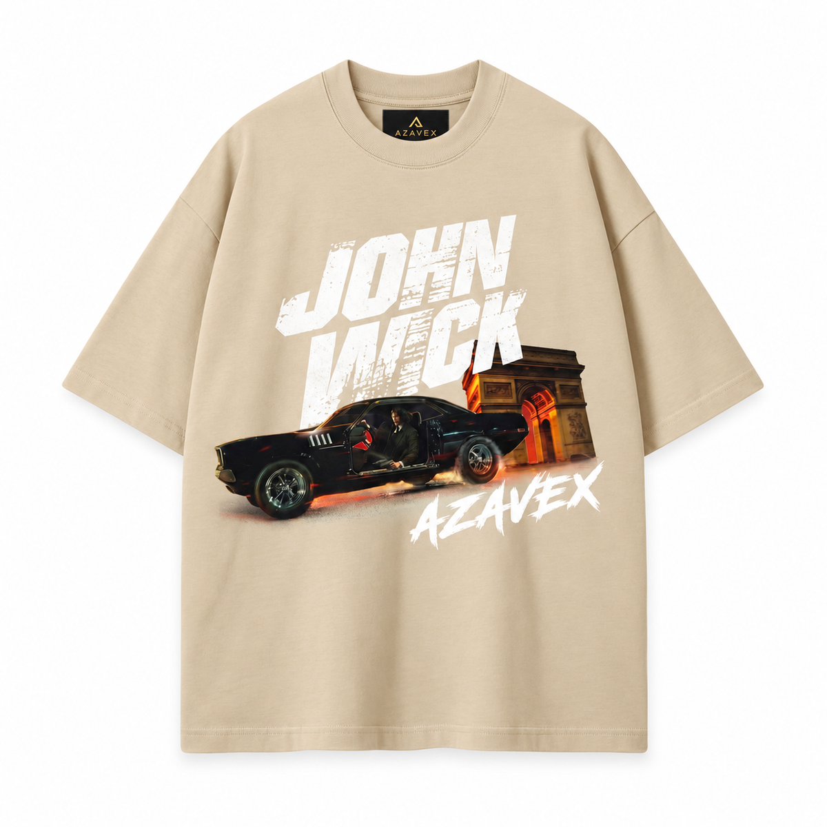 John Wick Night Drive Tee — beige — front view