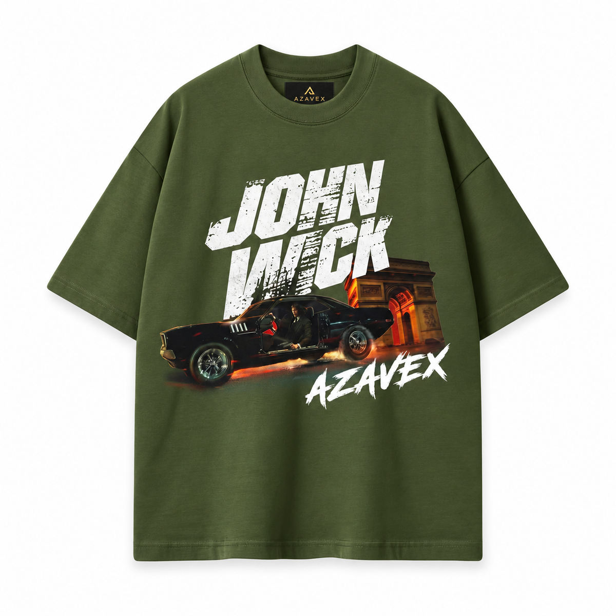 John Wick Night Drive Tee — green — front view