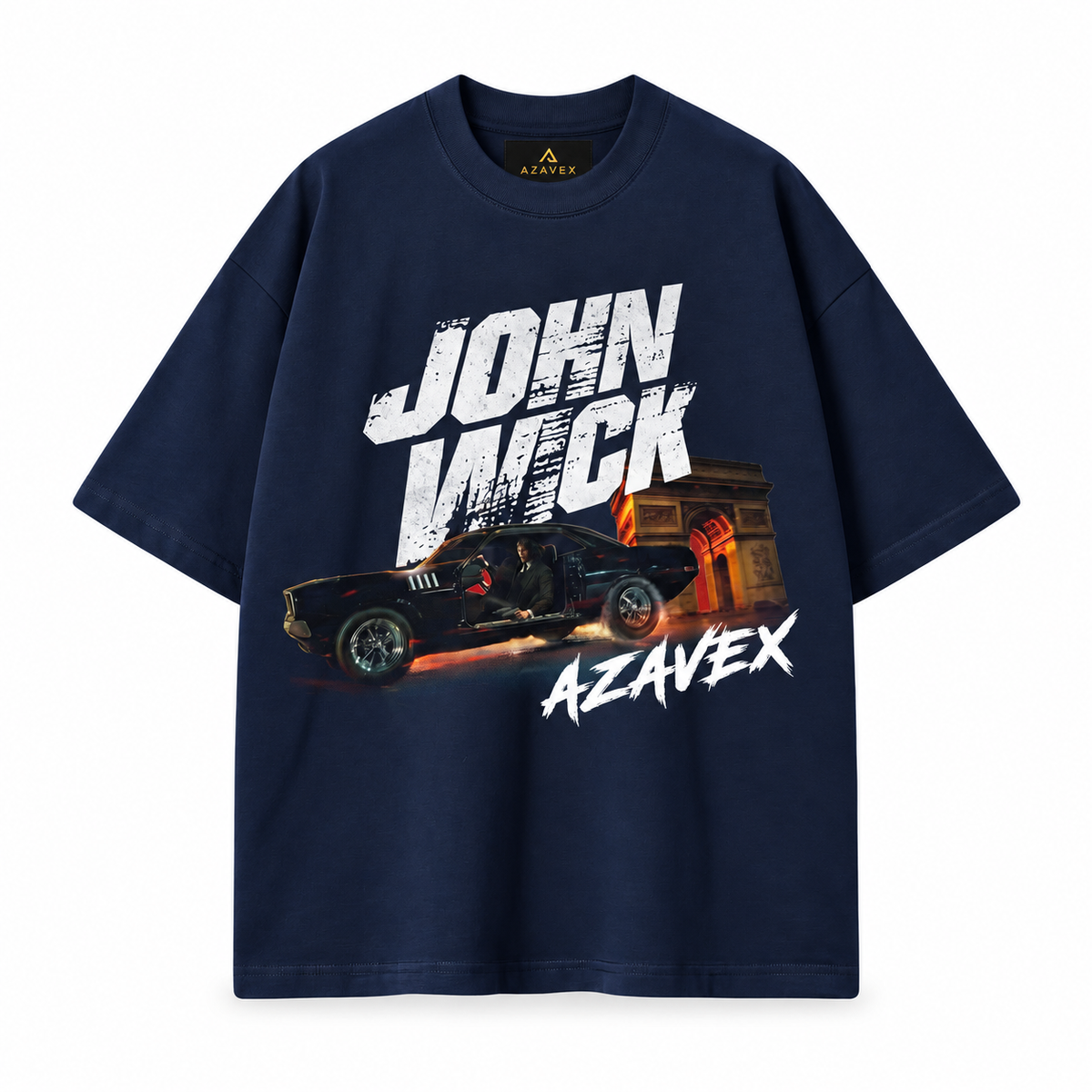 John Wick Night Drive Tee — navy — front view