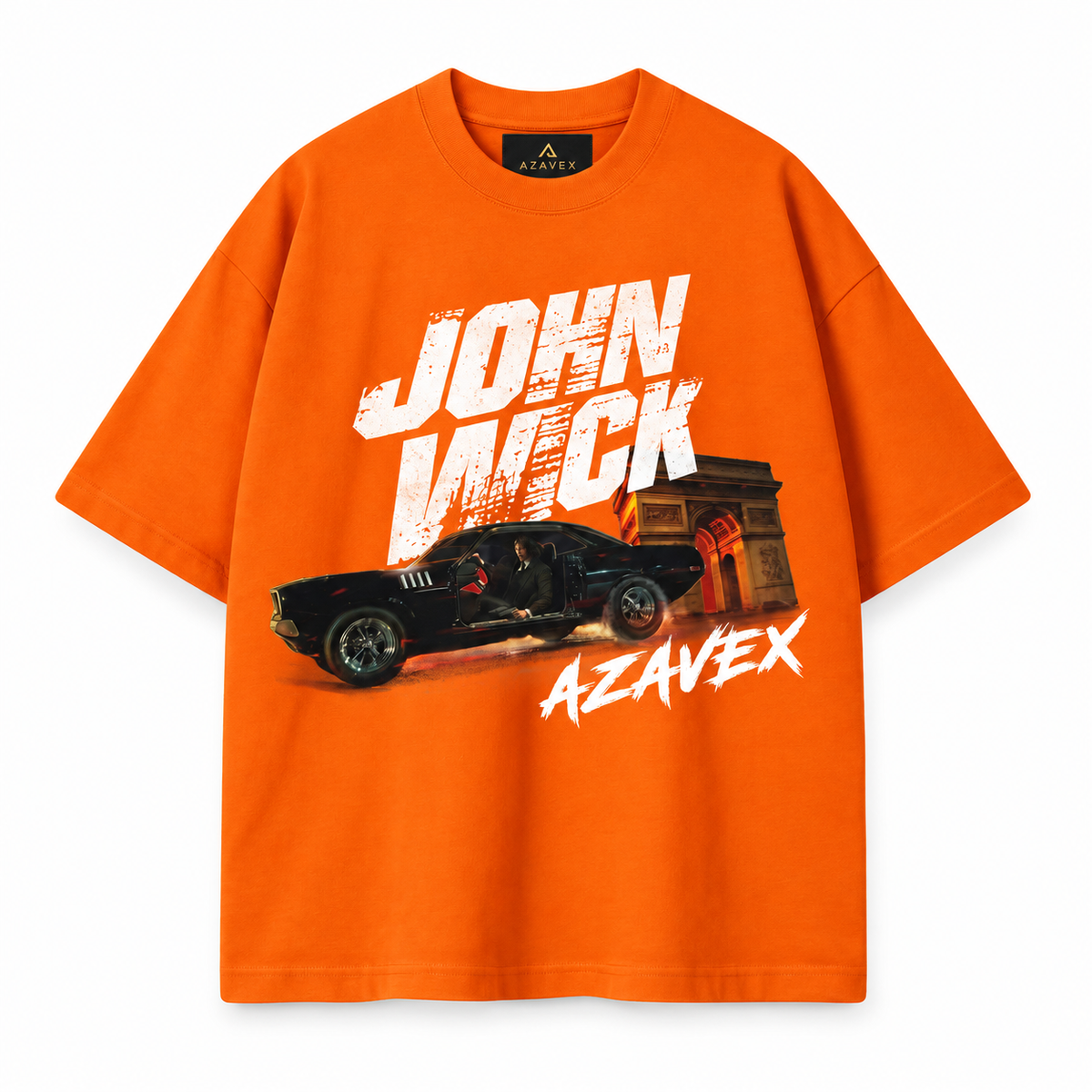 John Wick Night Drive Tee — orange — front view