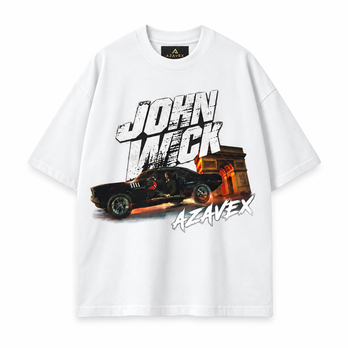 John Wick Night Drive Tee — white — front view