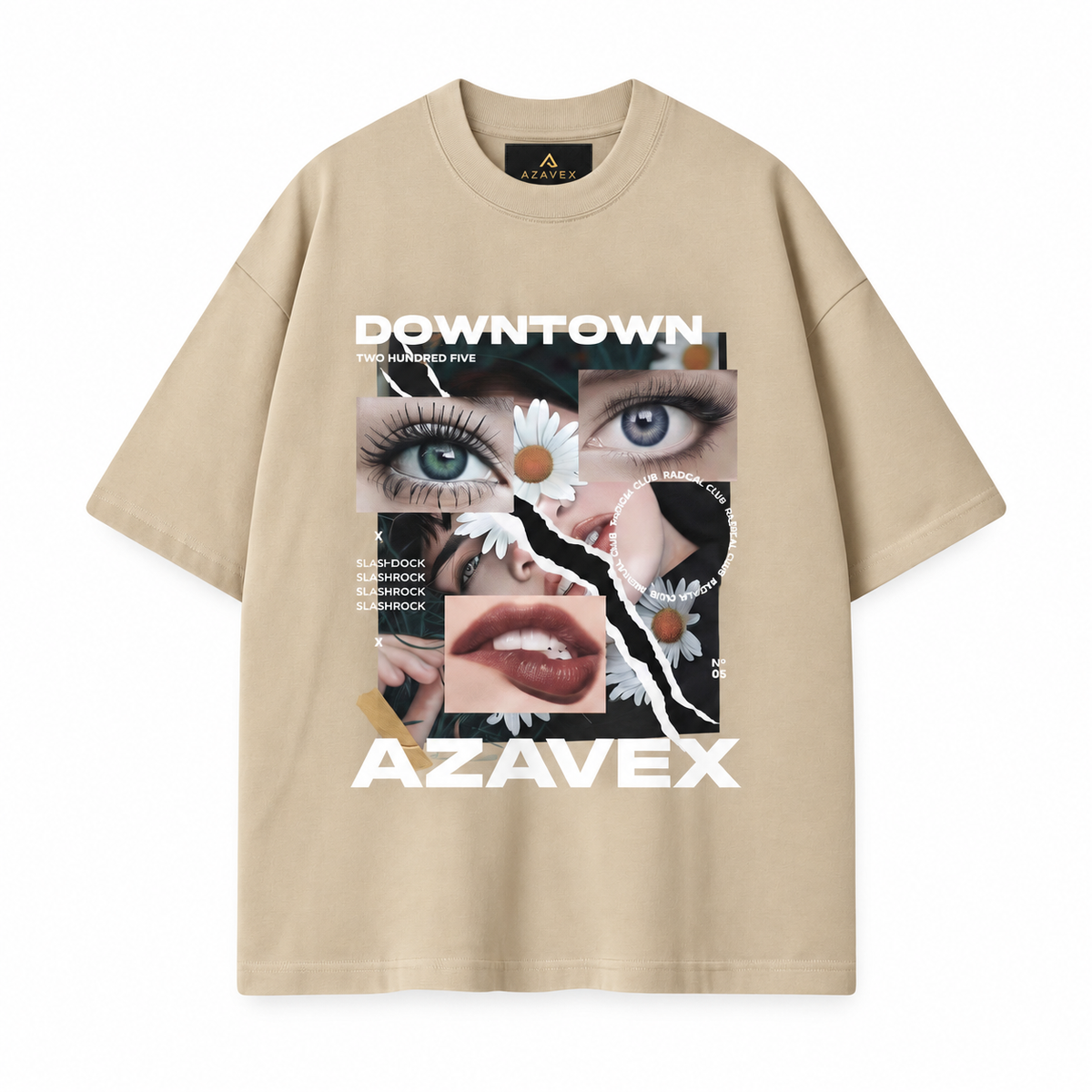 Downtown Daisy Collage Tee — beige — front view