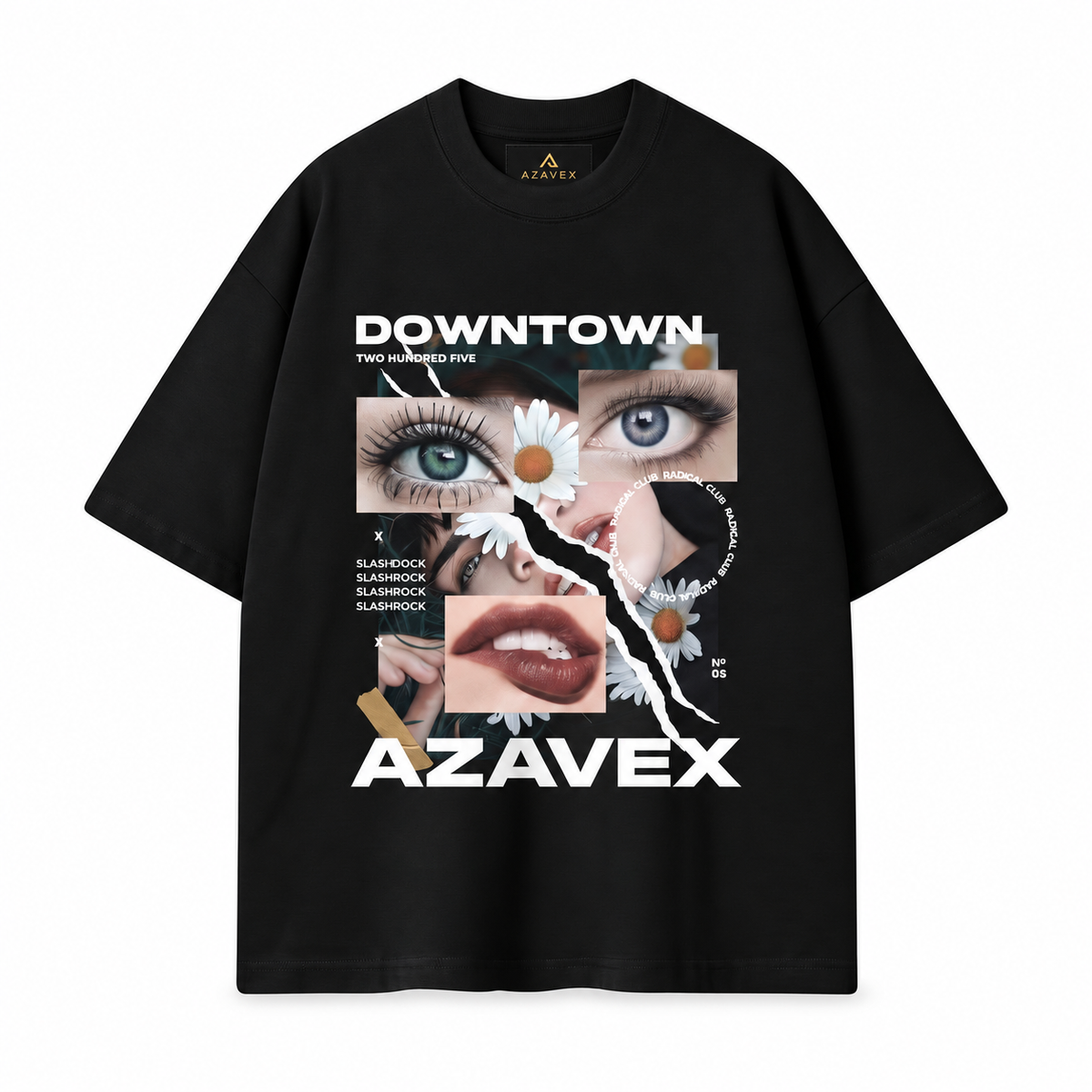 Downtown Daisy Collage Tee — black — front view