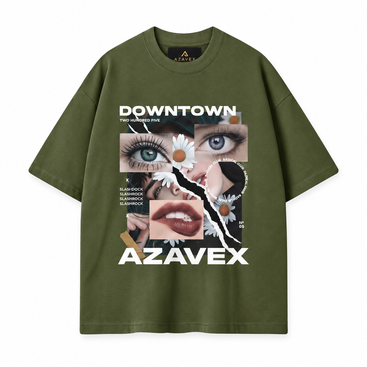Downtown Daisy Collage Tee — green — front view