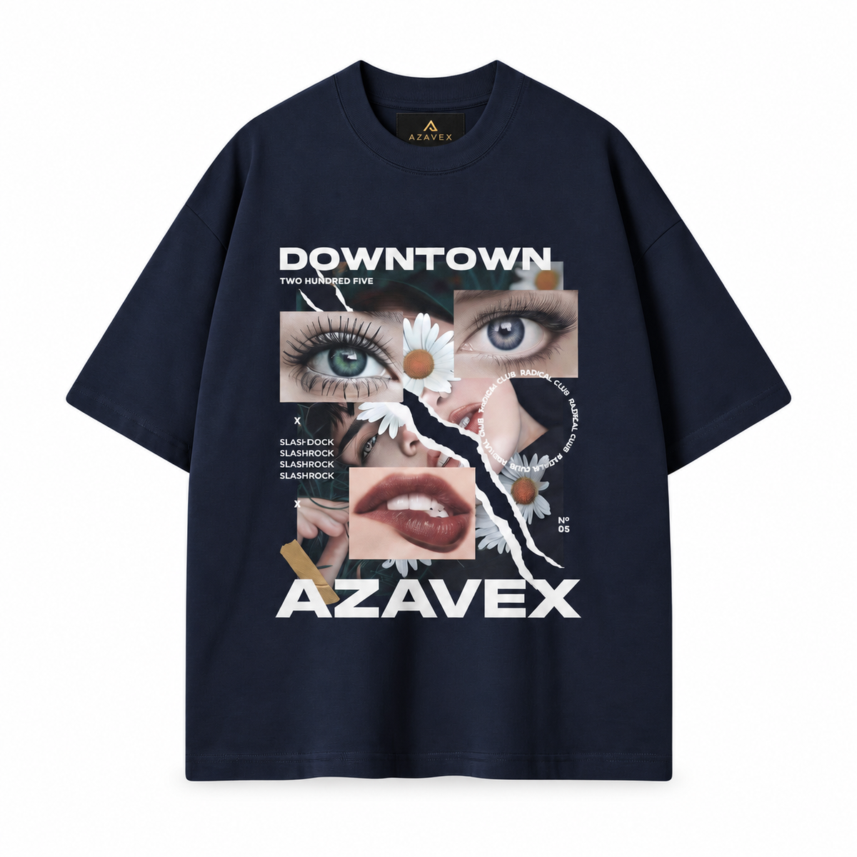 Downtown Daisy Collage Tee — navy — front view