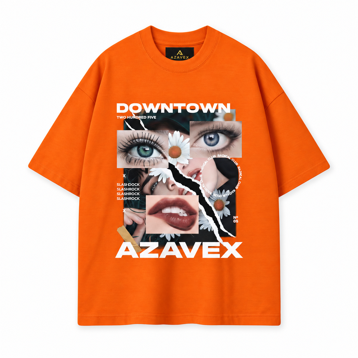 Downtown Daisy Collage Tee — orange — front view
