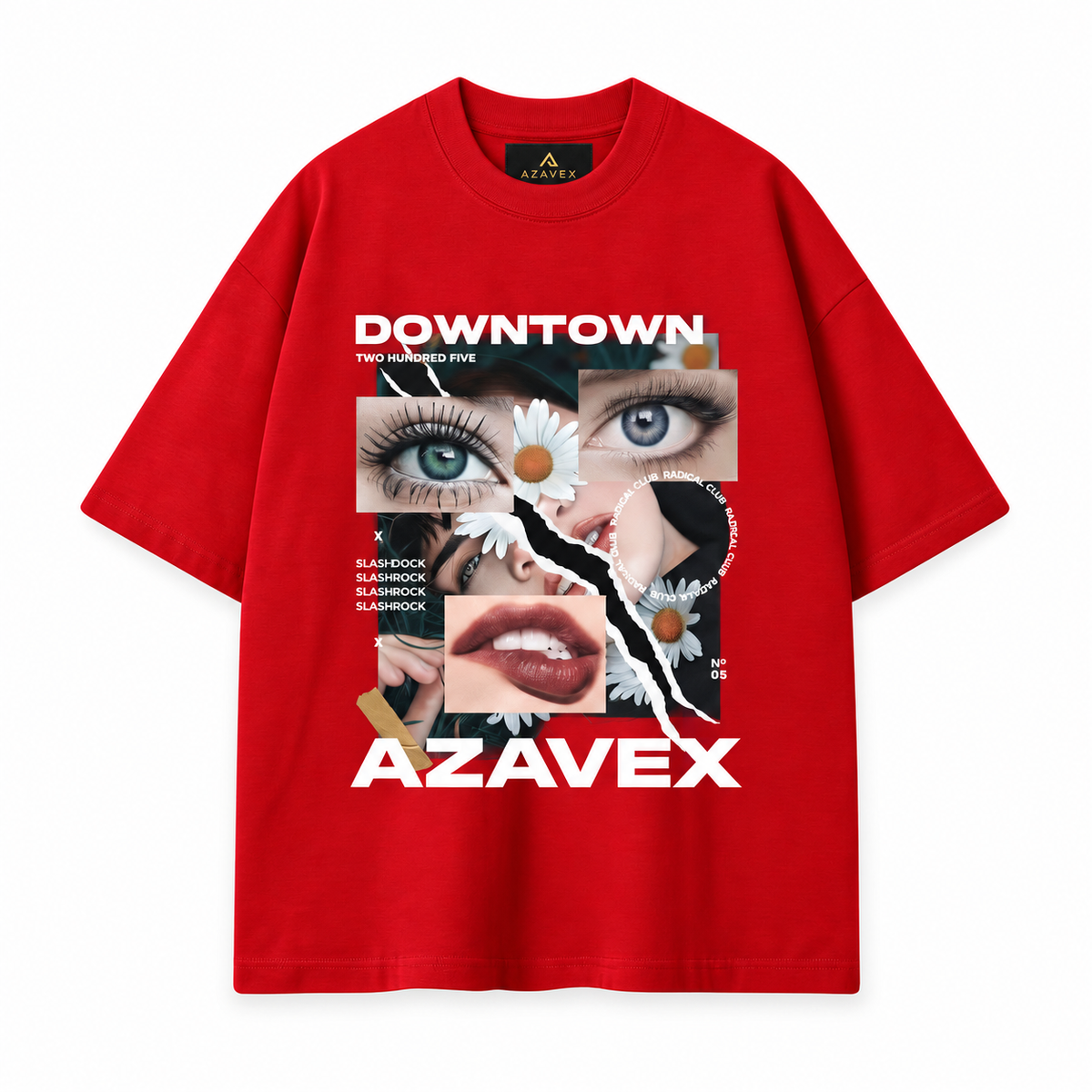 Downtown Daisy Collage Tee — red — front view