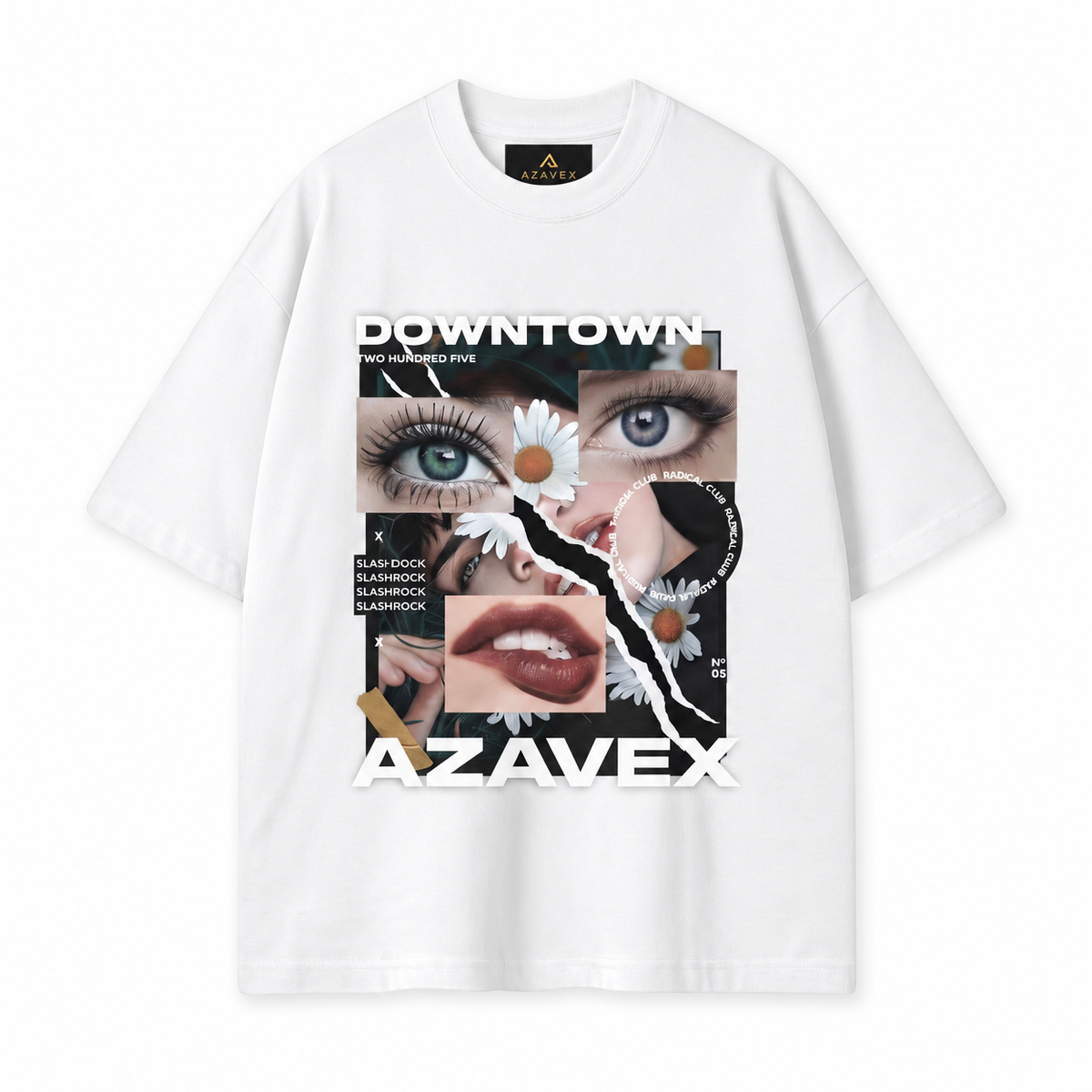 Downtown Daisy Collage Tee — white — front view