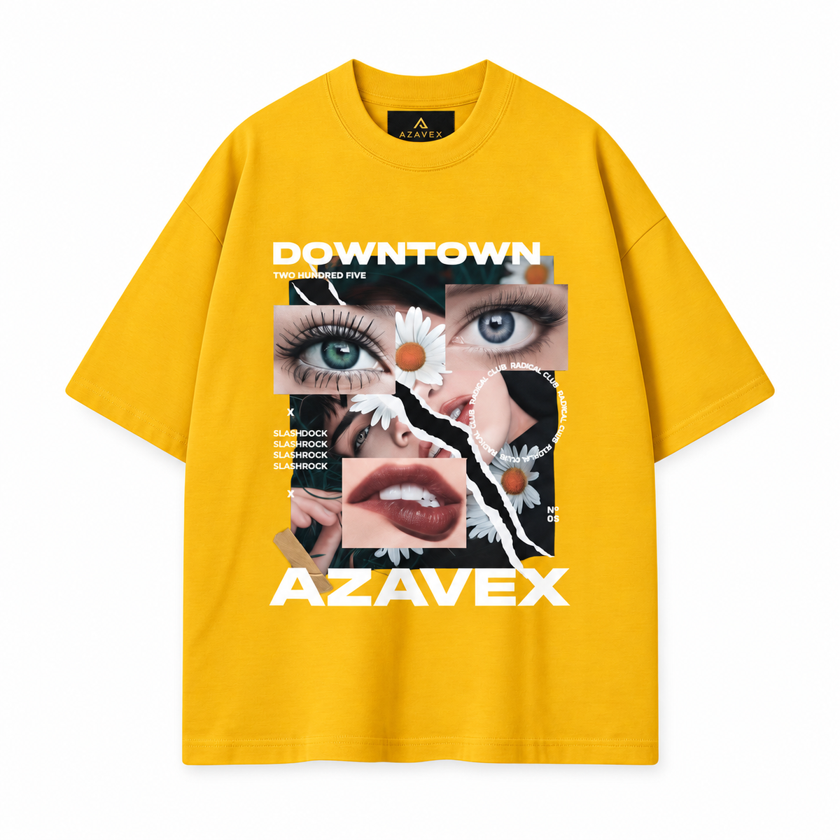 Downtown Daisy Collage Tee — yellow — front view
