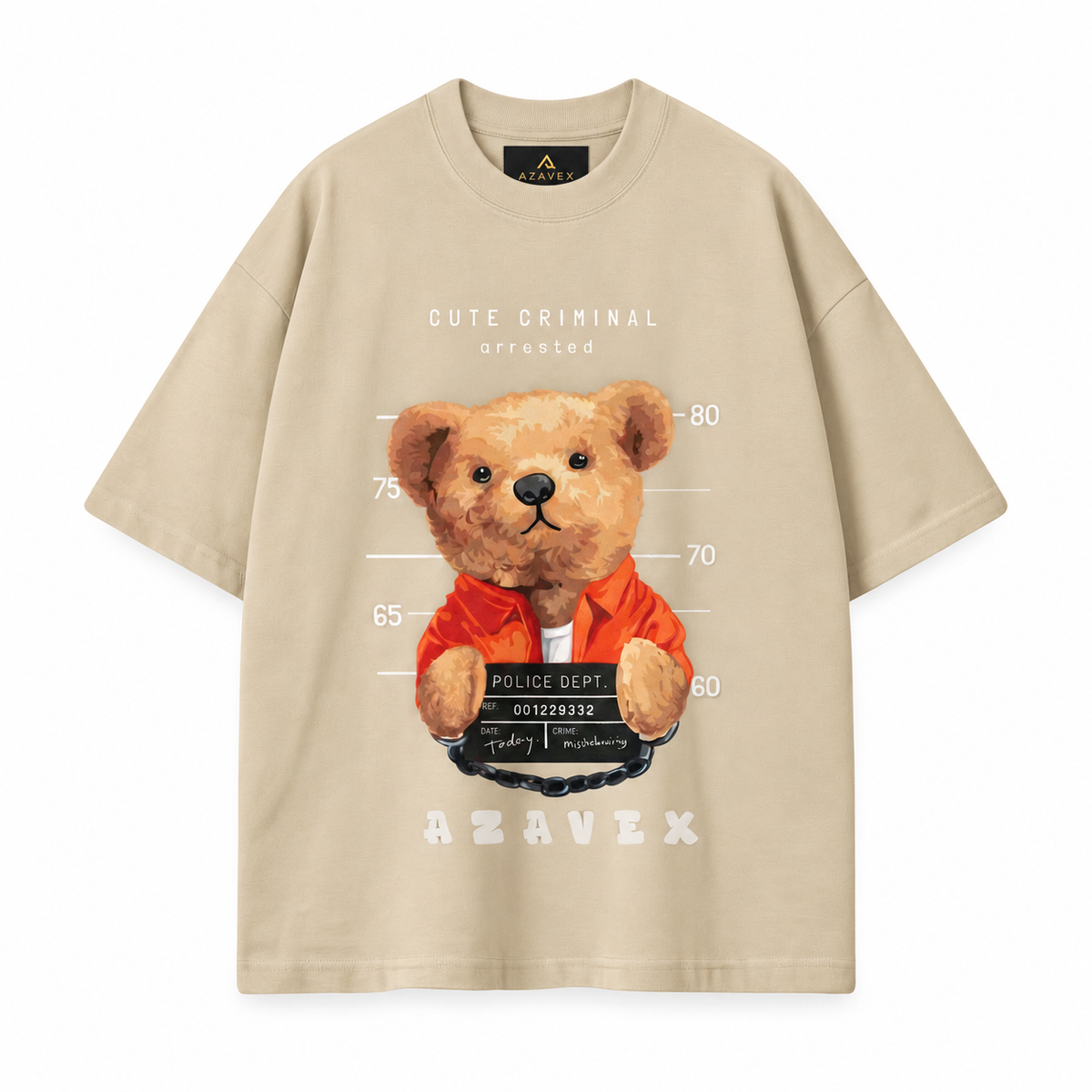 Cute Criminal Bear Tee — beige — front view