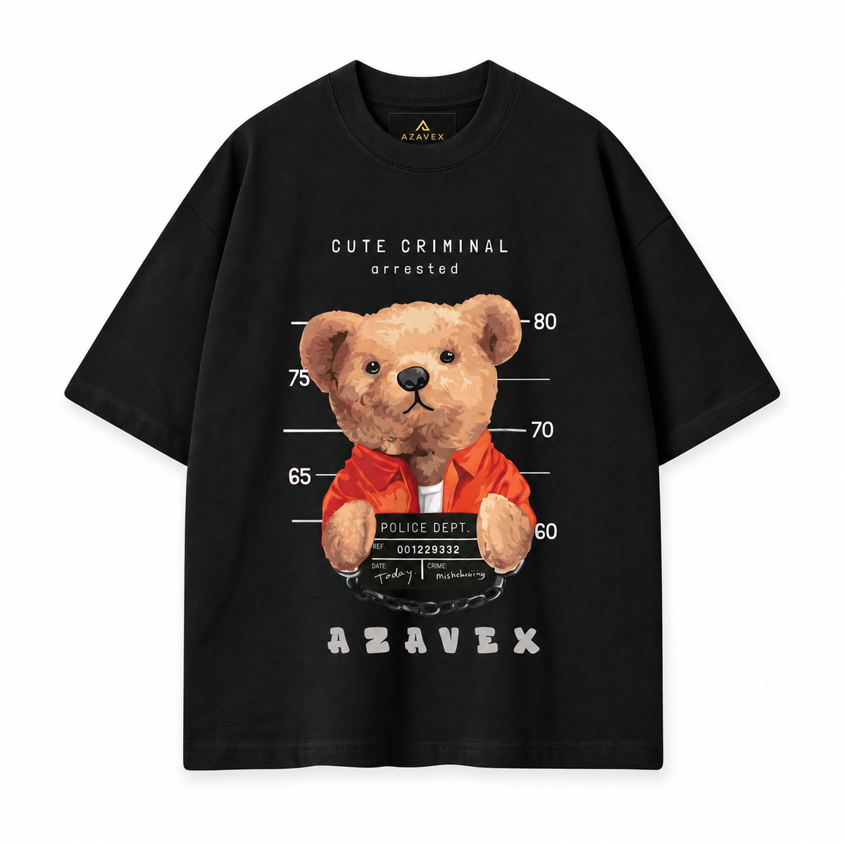 Cute Criminal Bear Tee — black — front view