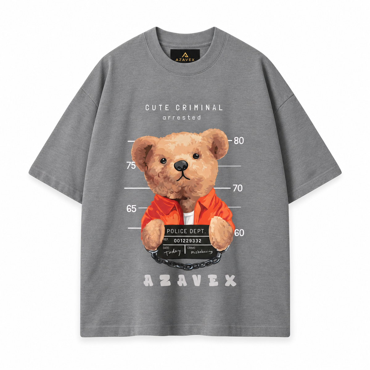 Cute Criminal Bear Tee — gray — front view