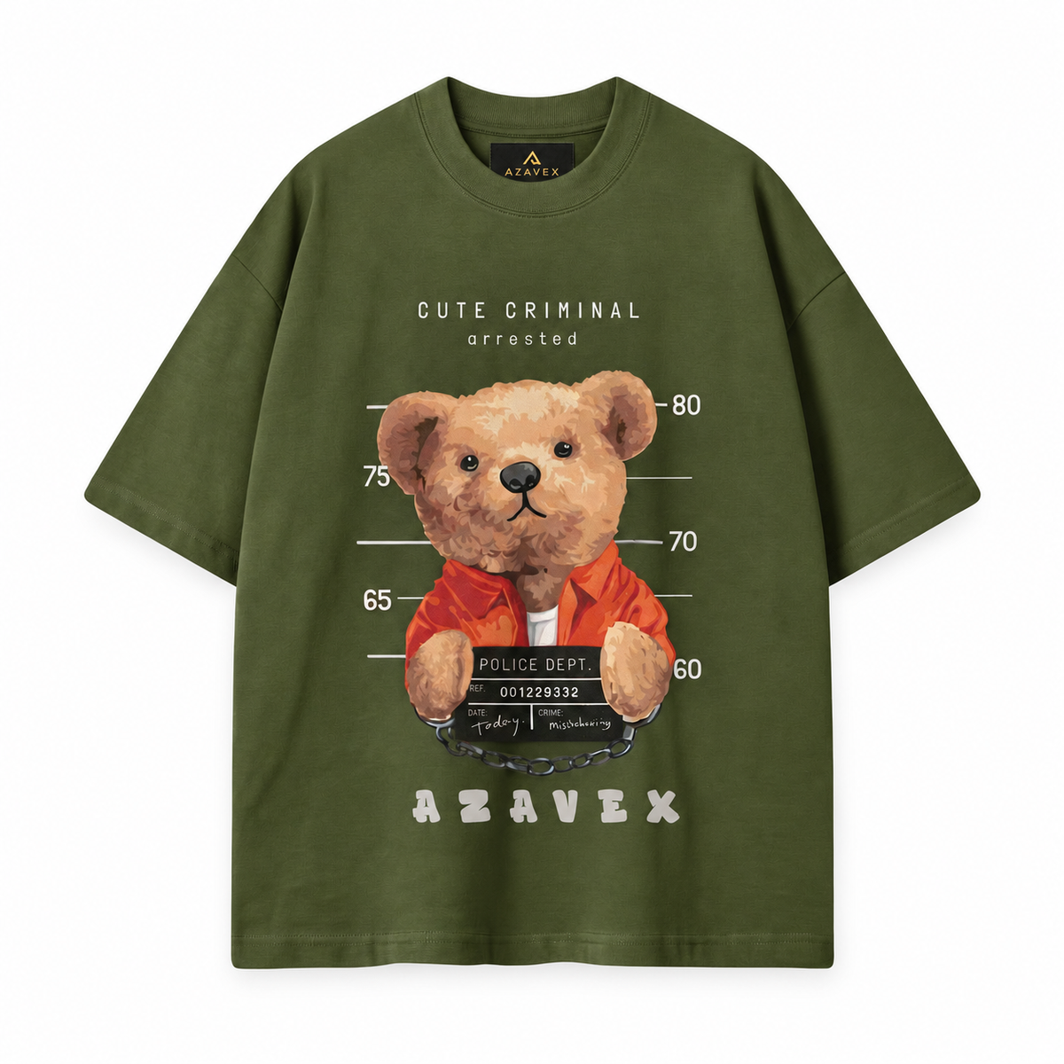 Cute Criminal Bear Tee — green — front view