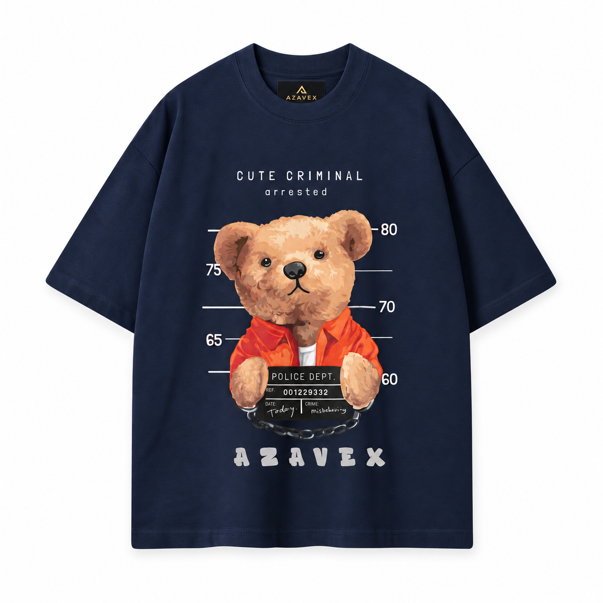 Cute Criminal Bear Tee — navy — front view