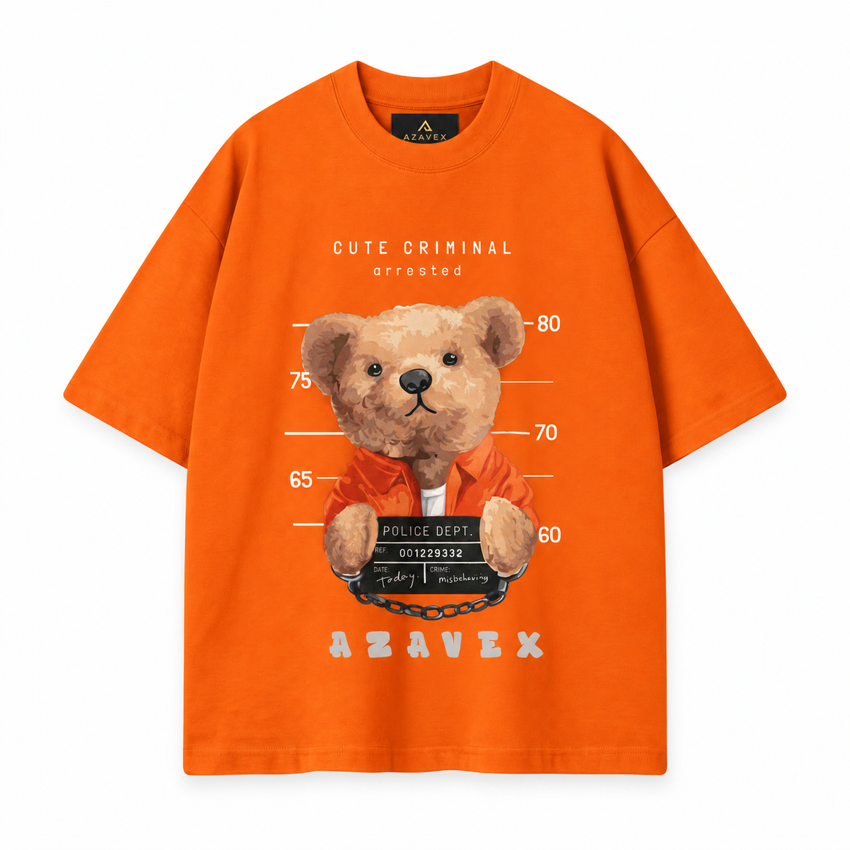 Cute Criminal Bear Tee — orange — front view