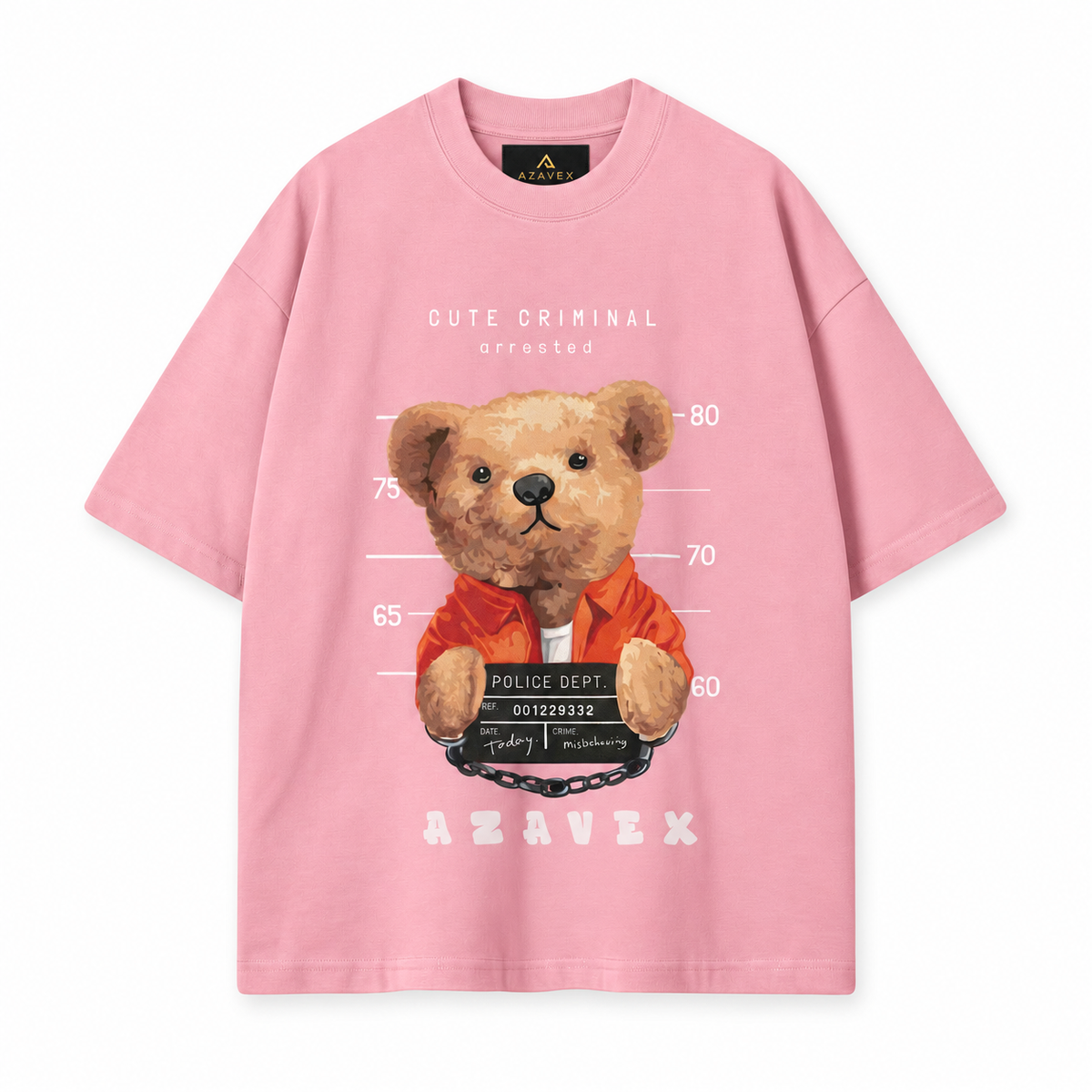 Cute Criminal Bear Tee — pink — front view