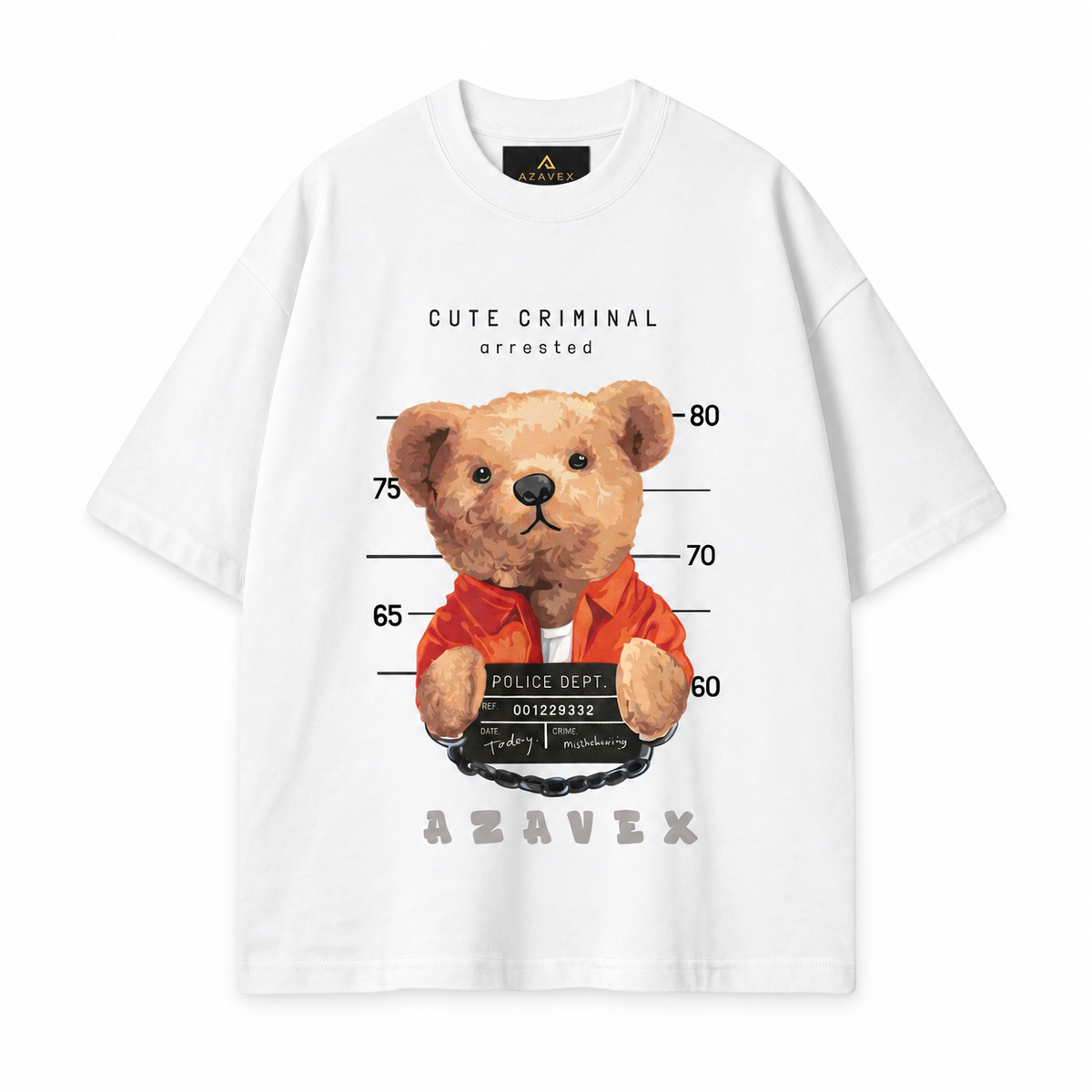 Cute Criminal Bear Tee — white — front view