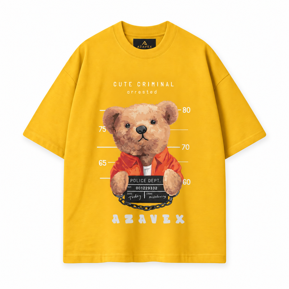 Cute Criminal Bear Tee — yellow — front view