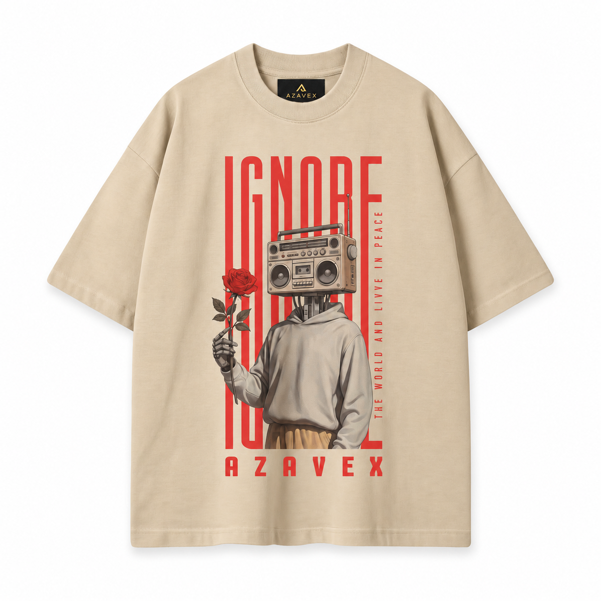 Ignore the Noise Boombox Tee — beige — front view