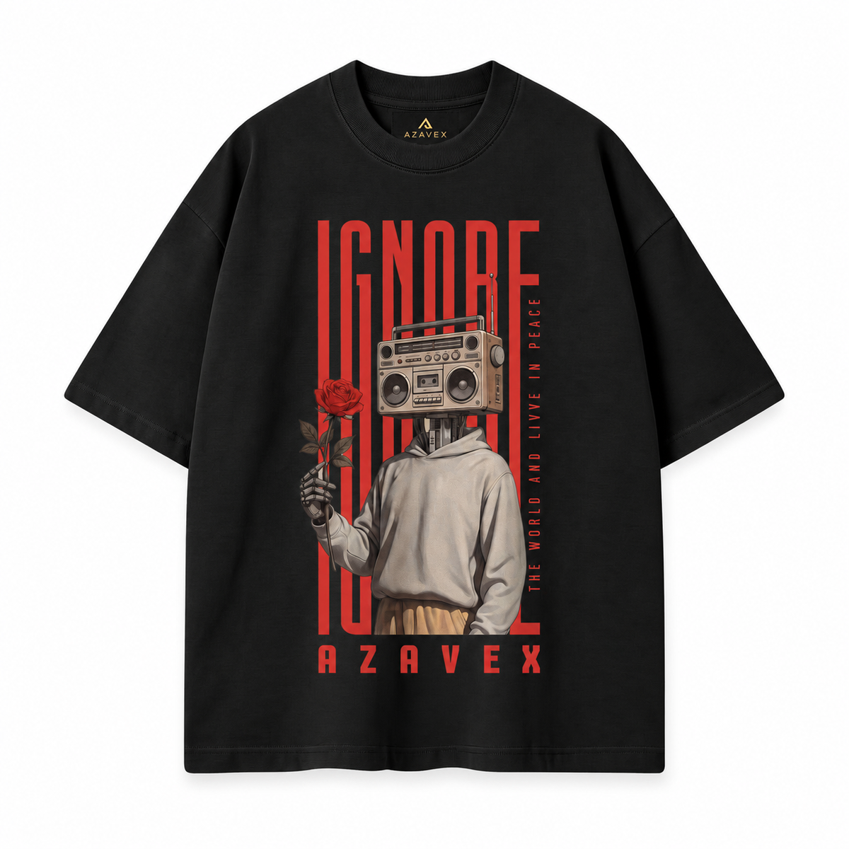 Ignore the Noise Boombox Tee — black — front view