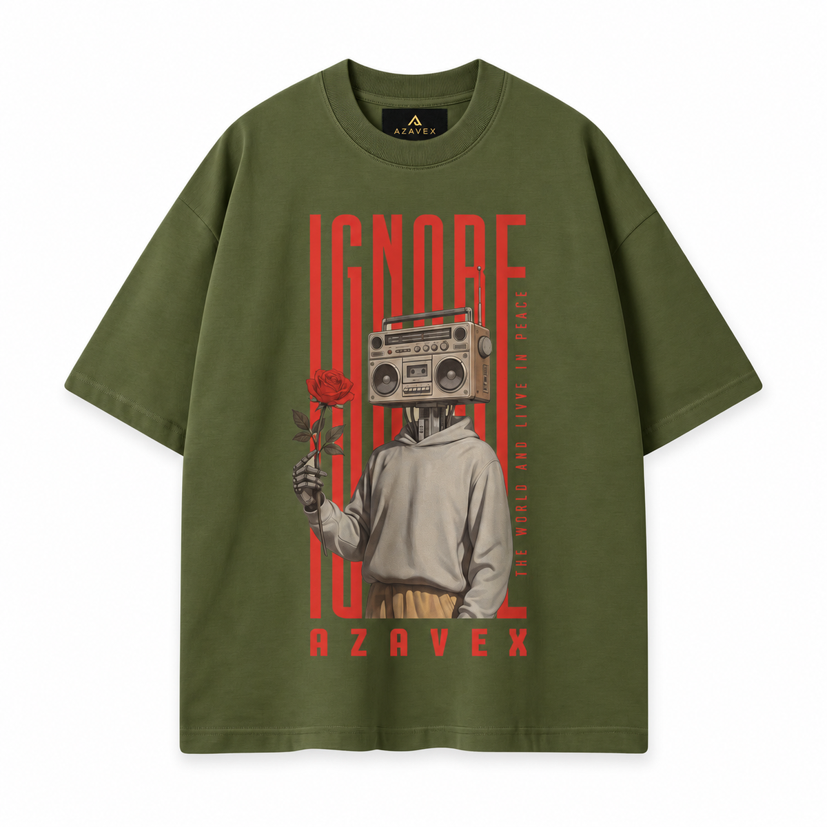 Ignore the Noise Boombox Tee — green — front view