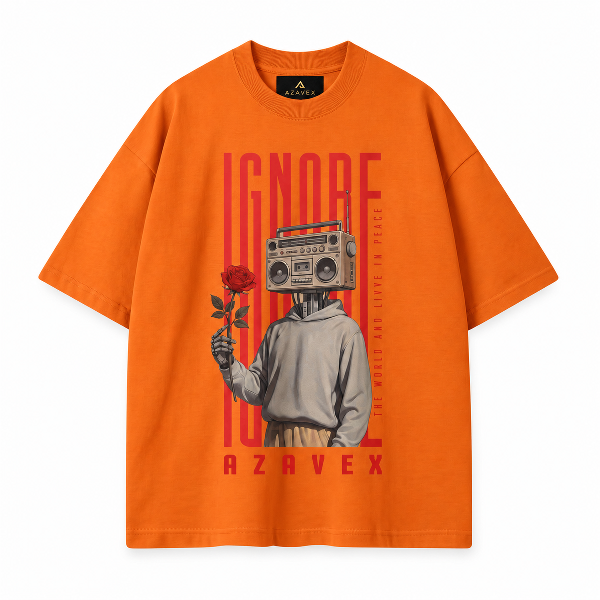 Ignore the Noise Boombox Tee — orange — front view