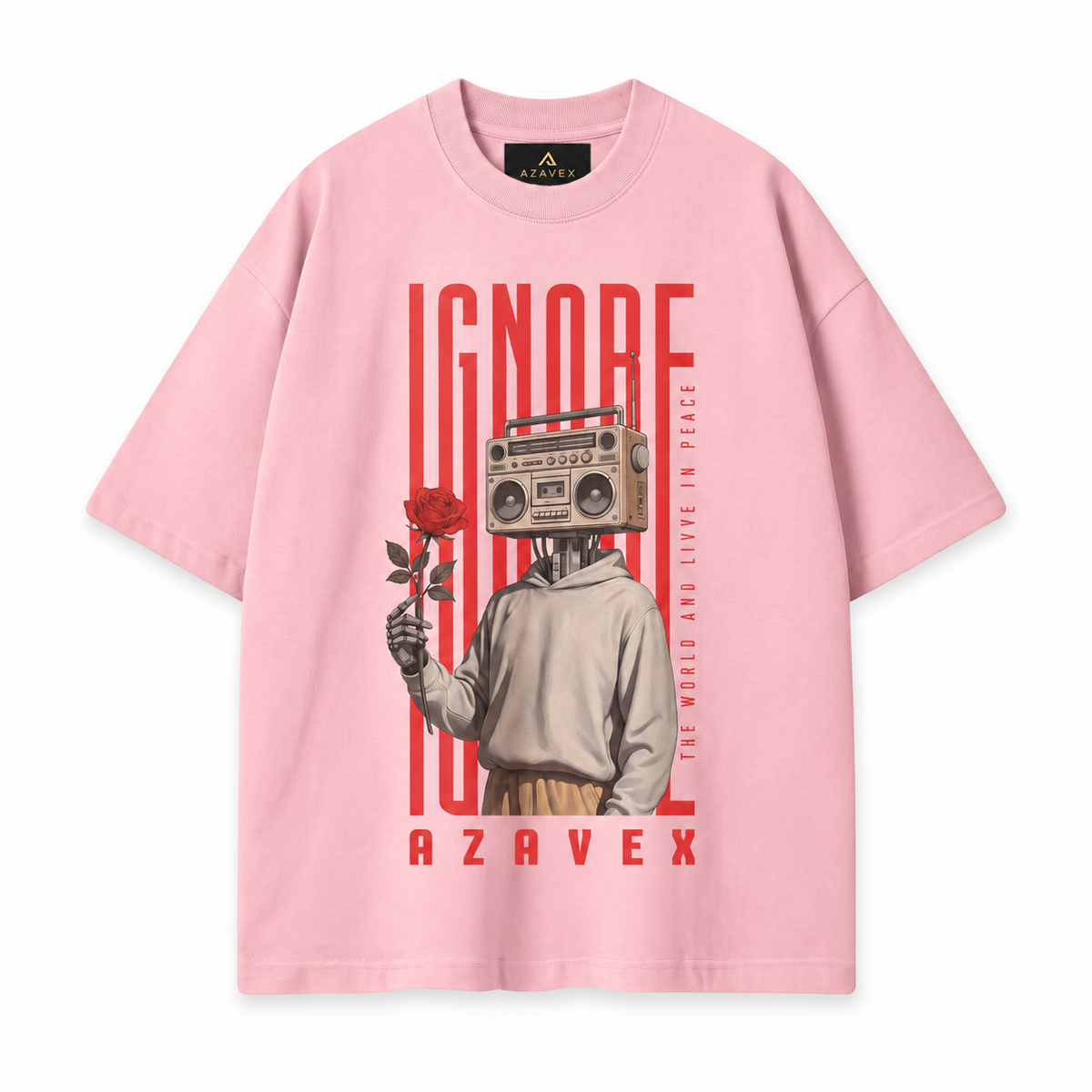 Ignore the Noise Boombox Tee — pink — front view