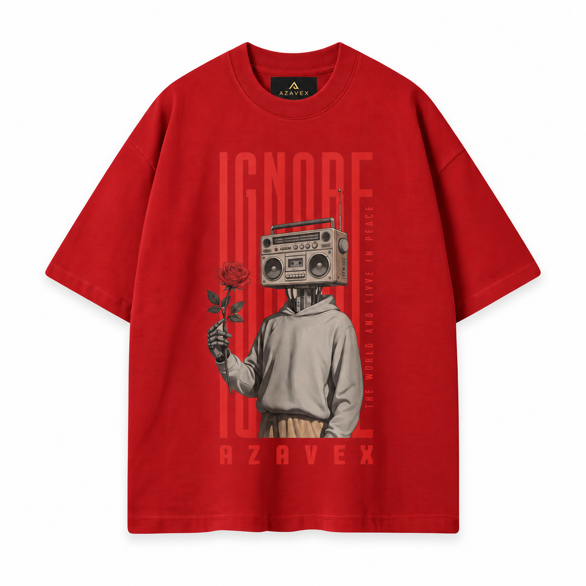 Ignore the Noise Boombox Tee — red — front view