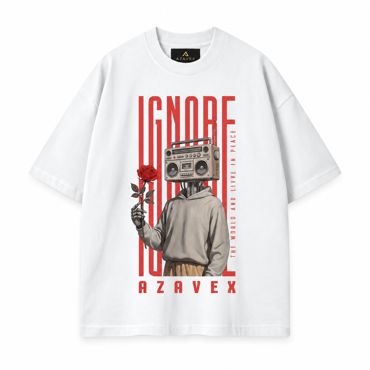 Ignore the Noise Boombox Tee — white — front view