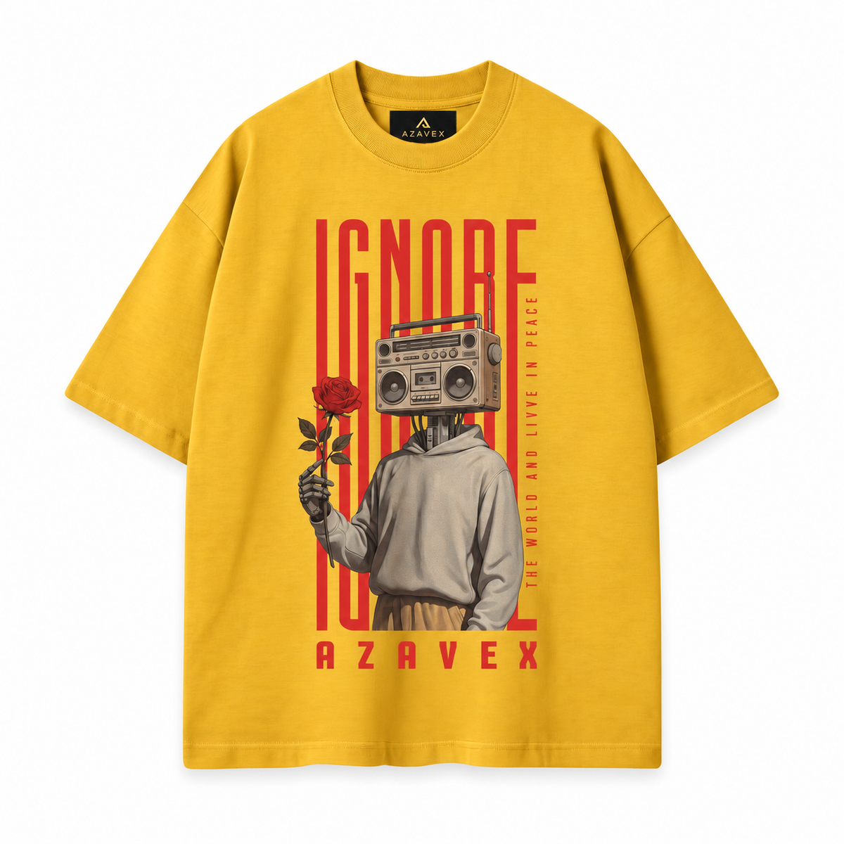 Ignore the Noise Boombox Tee — yellow — front view