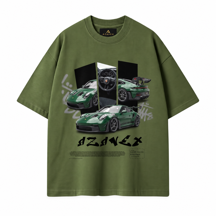 Midnight Garage Sports Car Tee — green — front view