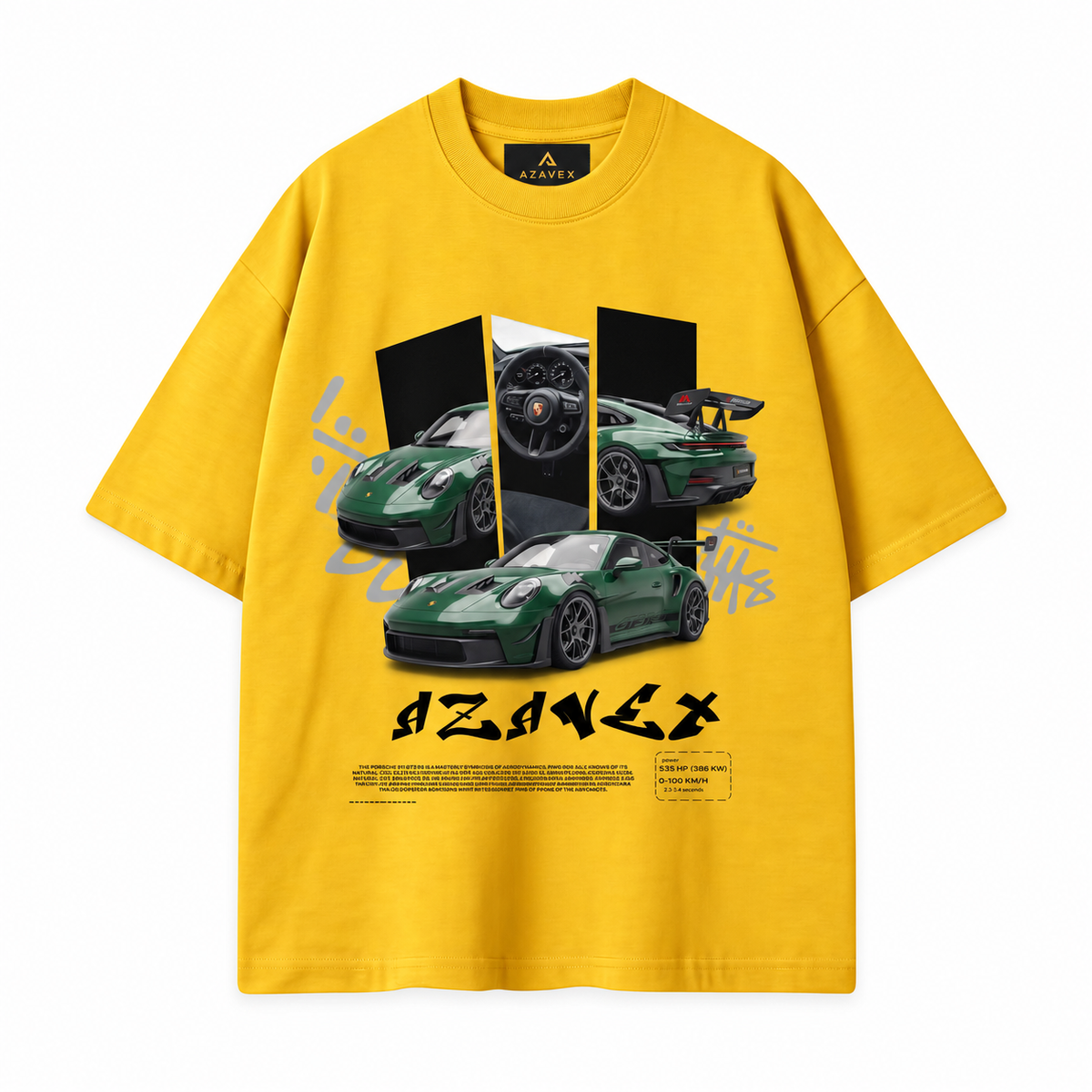 Midnight Garage Sports Car Tee — yellow — front view